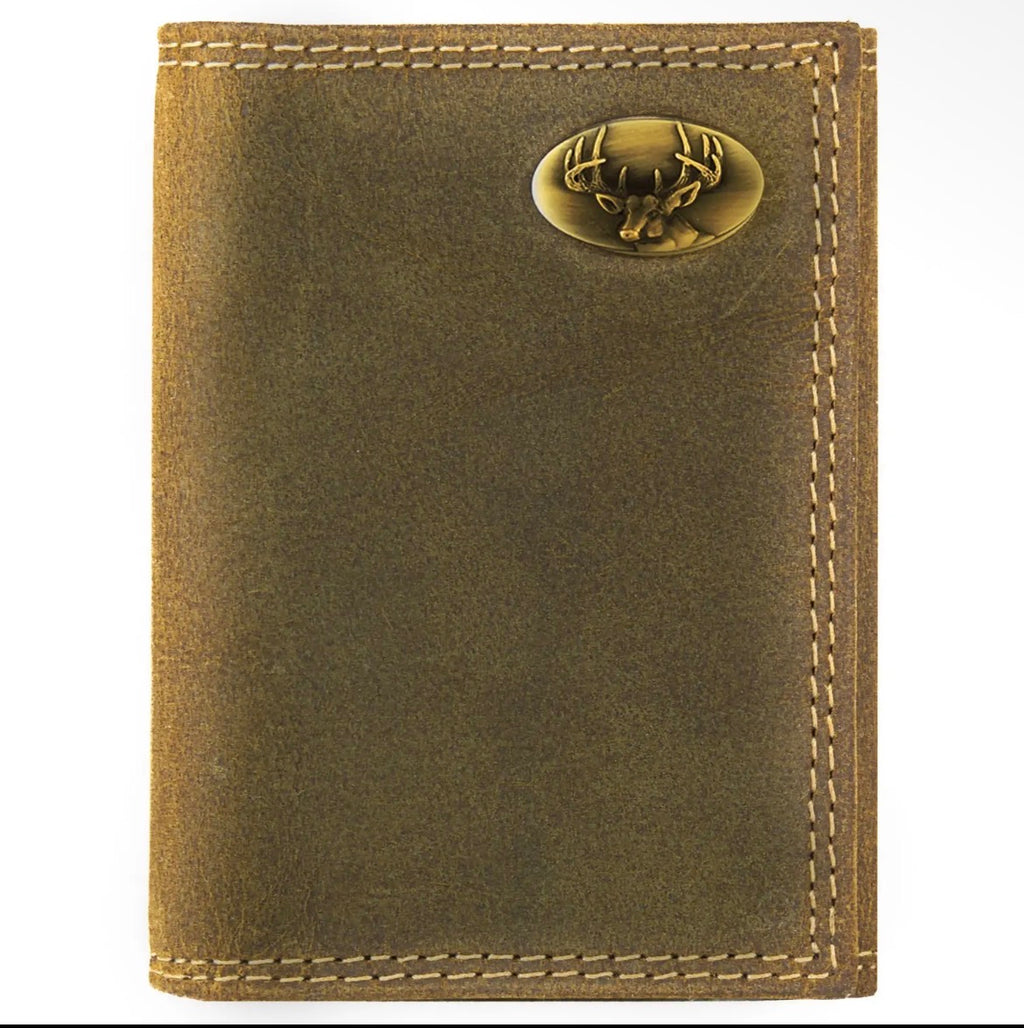 Zep-Pro Buck Leather Trifold Wallet for Men – Vintage Tan