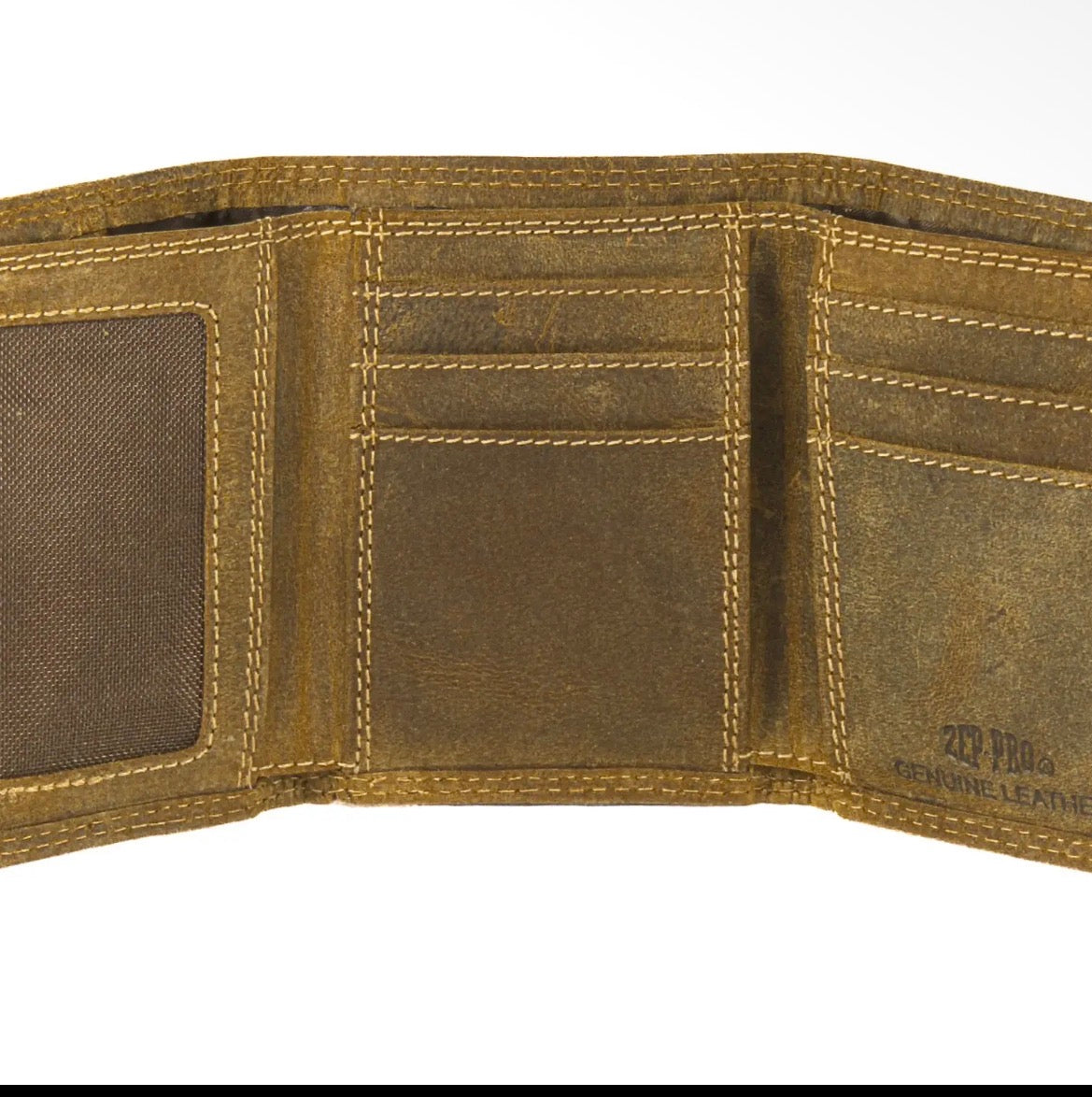 Zep-Pro Buck Leather Trifold Wallet for Men – Vintage Tan
