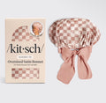 Kitsch Oversized Satin Bonnet – Terracotta Checker