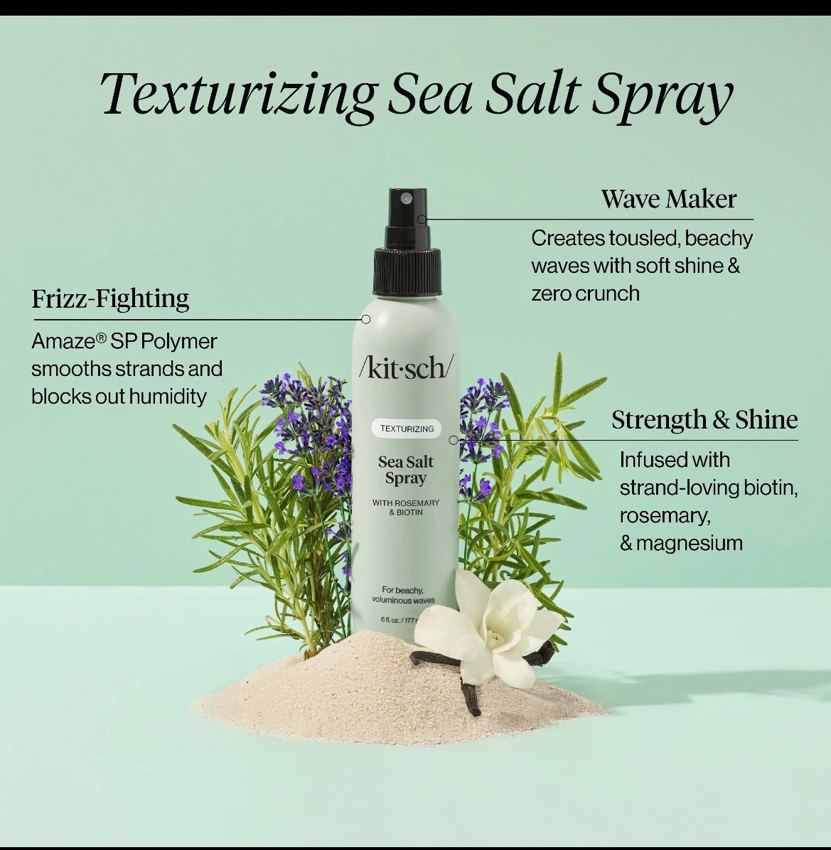 Kitsch Texturizing Sea Salt Spray with Rosemary & Biotin – 6 fl oz / 177 mL
